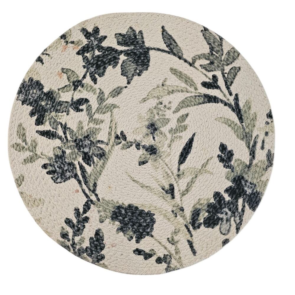 Bee & Willow Home Set of 3 Round Placemats Cream and Blue Floral 14.5"